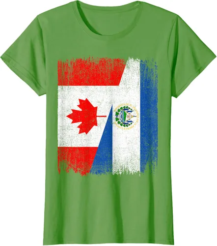 Vista 4 de Camiseta Half Canada El Salvador Flag Canadian Salvadoran Pride Roots