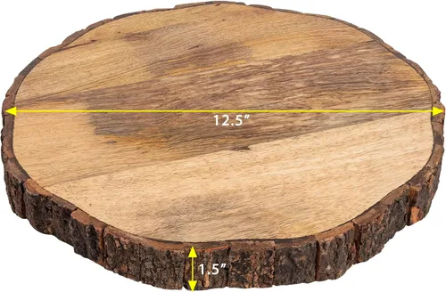 Vista 6 de GoCraft Tabla de Cortar Redonda de Madera con Borde de Corteza de Árbol 1.5" de Grosor Madera de Mango Borde Vivo para Cortar, Preparar, Servir