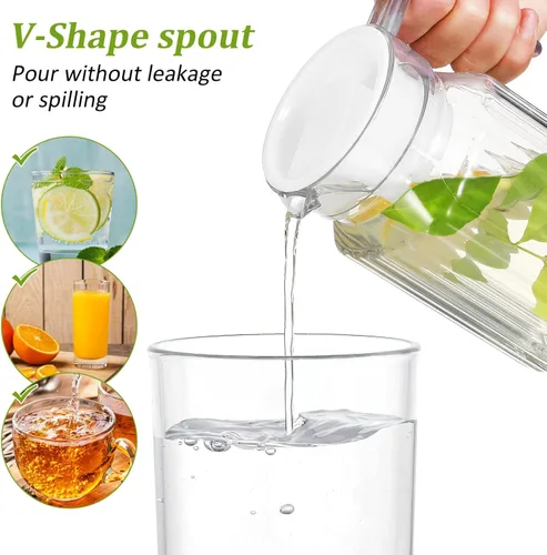 Vista 4 de BESPORTBLE Jarra de vidrio con tapa – Juego de 2 jarras de agua de vidrio de 20 onzas / 20.3 fl oz – Jarra transparente para cerveza fría para agua