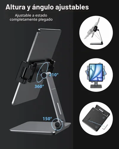 Vista 3 de Maxonar Soporte para iPad, soporte para tablet de aleación de aluminio resistente, giratorio de 360°, plegable, soporte de carga de aire para iPad