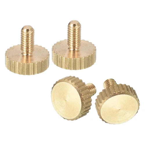 Vista 30 de uxcell Tornillos moleteados M3x4mm, 4 piezas de cabeza moleteada plana totalmente roscados, tornillos de latón para pulgar, pernos de agarre Fully