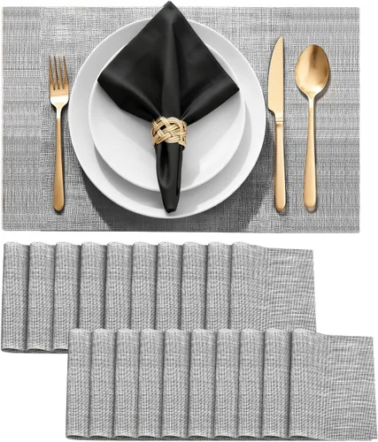 Vista 20 de Juego de 4 manteles individuales de vinilo duraderos, antideslizantes para mesa de comedor, resistentes al calor, lavables, de PVC, fáciles