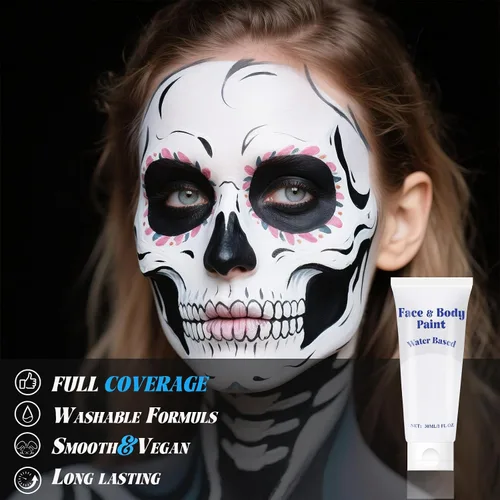 Vista 2 de Pintura facial blanca crema a base de agua para Halloween Cosplay payaso Blanco