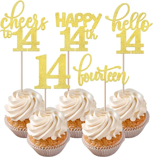 Vista 23 de Rsstarxi Paquete de 30 adornos para cupcakes de 6º cumpleaños con purpurina negra de seis Hello 6 para cupcakes Cheers to 6 años de edad