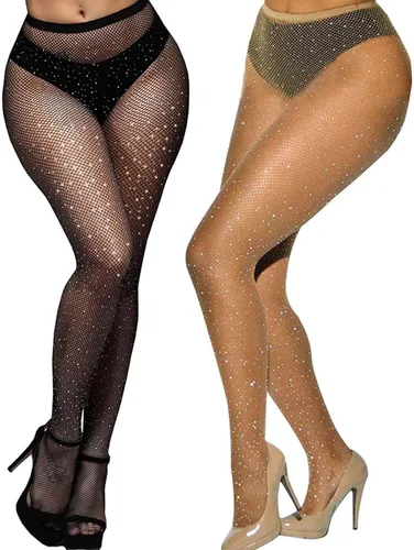 Vista 7 de Betteraim Medias de red con diamantes de imitación para mujer, medias de red brillantes para carnaval con purpurina Negro