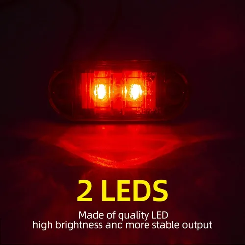 Vista 5 de (10 luces ámbar y 10 rojas) de 2.5 pulgadas, 2 diodos, 2 luces LED de marcador lateral de remolque, luces ovaladas para remolque, luces