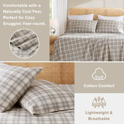 Vista 56 de Comfort Spaces Sábanas 100% Algodón Twin XL, Transpirables, Naturalmente Frescas, Sábanas de Algodón Suave con Bolsillo Elástico de 14 Pulgadas que