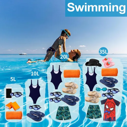 Vista 6 de Bolsas secas ligeras impermeables para kayak, 5L/10L/20L/35L, saco seco impermeable para viajes, barco, campamento, playa (azul, 10 L)