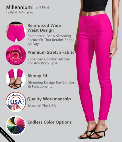 Vista 2 de Hybrid & Company Pantalón súper cómodo elástico con cintura elástica completa, estilo pull-on, de sarga Millennium