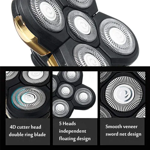 Vista 5 de Cabezales de repuesto para afeitadoras eléctricas para hombre, 5 cabezales, hoja de repuesto para barba, hoja flotante alternativa, lavable