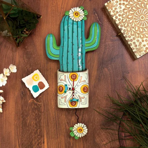 Vista 2 de Allen Designs P1856 Reloj de pared con péndulo de cactus caprichoso Desert Bloom