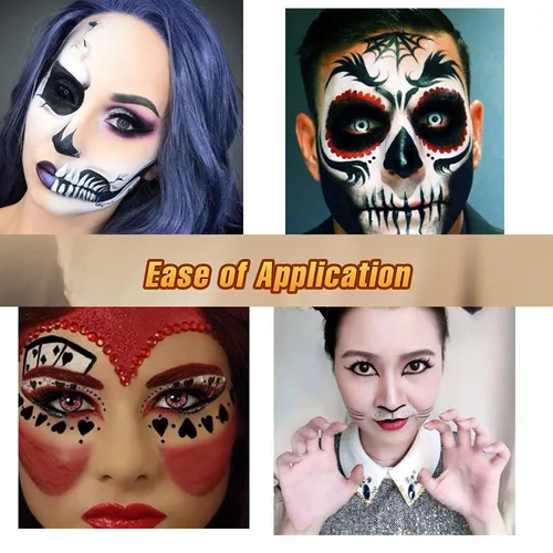 Vista 7 de Pintura facial blanca, pintura facial negra, kit de maquillaje SFX para Halloween, cosplay, pintura corporal no tóxica, kits de pintura facial con 2
