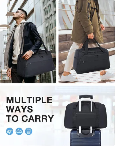 Vista 2 de BAGSMART - Bolsa de lona para viajes, bolsas de mano para hombre, bolsas de lona para viajar con bolsa de aseo, Negro, 38L, Viaje