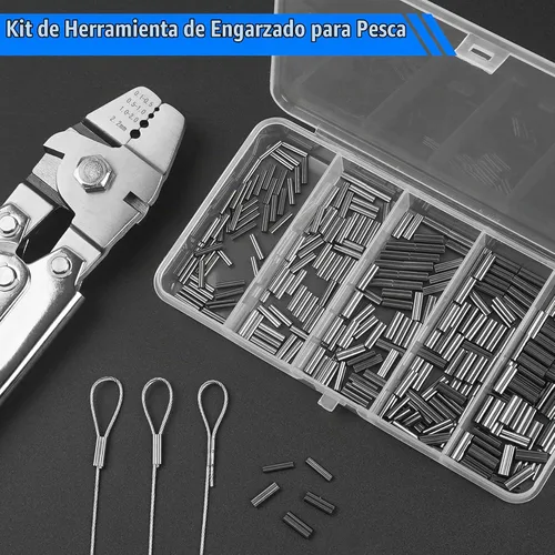 Vista 8 de Kit de herramientas de crimpado de pesca, herramienta de crimpado de alambre, alicates de crimpado de pesca de acero inoxidable con 300 piezas