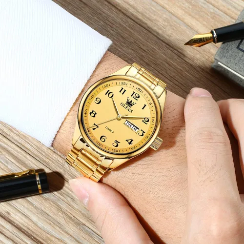 Vista 2 de OLEVS Men's Luxury Stainless Steel Watch Large Face Day Date Waterproof dorado (All Gold)
