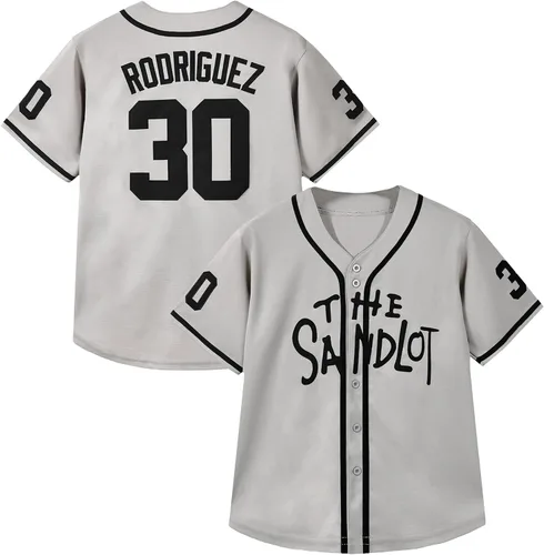 Vista 8 de Camiseta de béisbol para niños #30 bordada The Sandlot Benny The Jet Rodriguez de la película para niños XS-XL