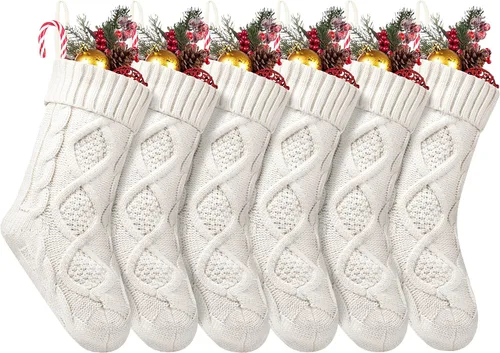 Vista 23 de Fesciory Calcetines de Navidad, paquete de 6 calcetines de punto grandes de 18 pulgadas y decoración para fiestas familiares de Navidad, borgoña