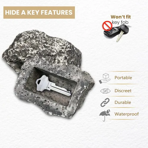 Vista 4 de Hide-a-Key - Soporte seguro para llaves de roca y piedra de aspecto realista - Tamaño 3.5 x 2.8 x 1.5 pulgadas - Almacena llaves de repuesto