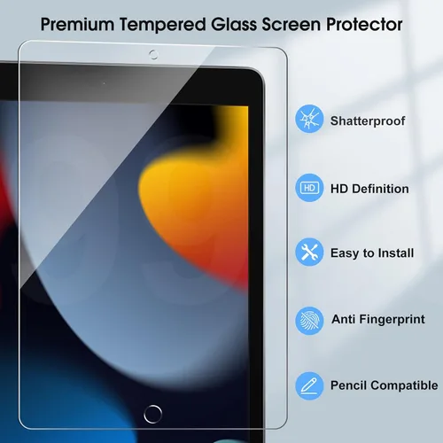 Vista 4 de Qularlans Paquete de 2 protectores de pantalla para iPad de 9ª, 8ª, 7ª generación de 10.2 pulgadas 2021/2020/2019, película de vidrio templado