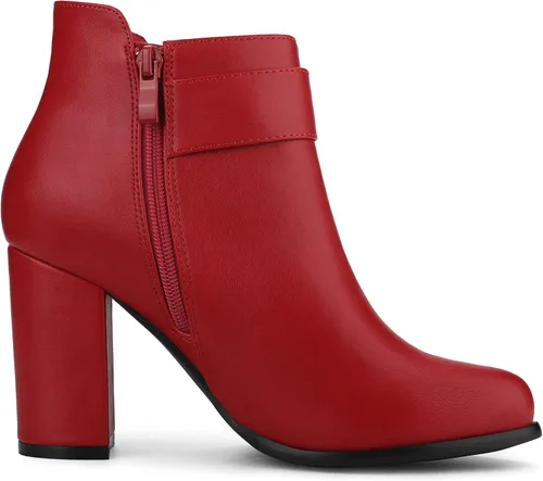 Vista 7 de Allegra K Botines de tacón grueso con hebilla circular y punta redonda para mujer