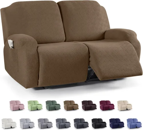 Vista 29 de KinCam Fundas para Reclinables, Fundas Elásticas para Sillas Reclinables, Fundas para Sofá Reclinable con Rayas Jacquard, Fundas Protectoras de Negro