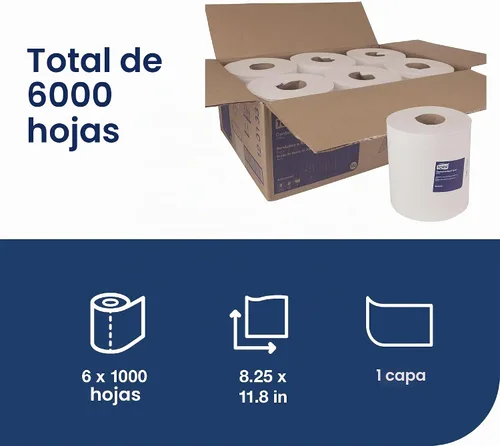 Vista 2 de Tork Centerfeed - Limpiaparabrisas de papel blanco M2, 6 x 1000 hojas, 120133