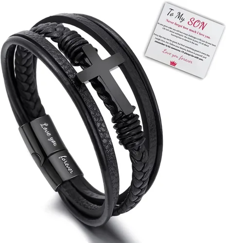 Vista 9 de Pulsera de cuero con texto en inglés "To My Man", regalo para marido de parte de WifeI Love You Forever and Always Pulseras para novio, aniversario