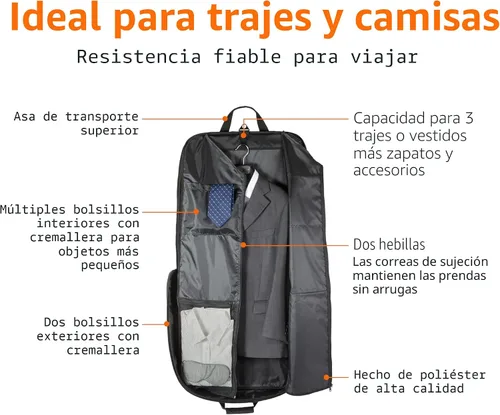 Vista 3 de Amazon Basics Bolsa de ropa de tres pliegues, Negro -, Viajes