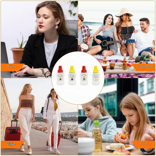 Vista 7 de Fantasyon 12 mini botellas de ketchup para accesorios de caja Bento, botellas exprimibles de condimentos de 0.8 fl oz, contenedor de salsa