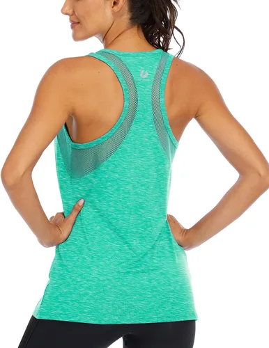 Vista 11 de ICTIVE - Camiseta sin mangas de entrenamiento para mujer, ajuste holgado, malla de yoga, espalda cruzada, espalda abierta Albaricoque