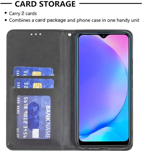 Vista 5 de Funda con tapa para Vivo Y11, Y15, Y12 e Y17, diseño de rombos de piel sintética, con función atril, cierre magnético, para Vivo Y11/Y15/Y12/Y17