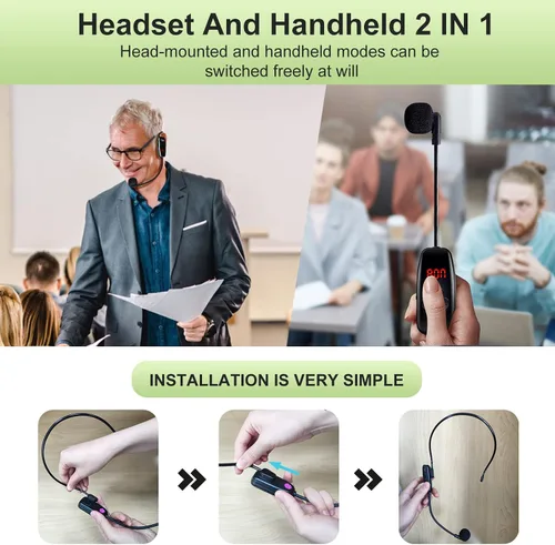 Vista 5 de Auriculares con Micrófono Inalámbrico, Sistema de Micrófono y Altavoz de Cabeza UHF, Auriculares Profesionales con Amplificador de Voz y Micrófonos