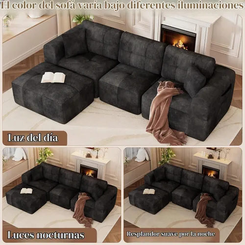 Vista 5 de Squireewo Sofá seccional modular de 110" con asiento profundo, sofá en forma de L sin costuras tapizado en forma de nube con otomano convertible