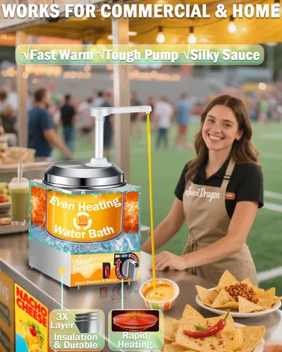 Vista 2 de Dispensador de queso nacho con bomba, calentador de queso Nacho de 2.8 cuartos de galón, calentador de acero inoxidable con ajuste de temperatura