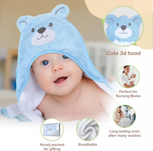Vista 7 de Mother's Choice - Toallas de bebé 100% algodón orgánico con diseño de oso azul, certificado Oeko-TEX, hipoalergénicas, ultra absorbentes, toalla