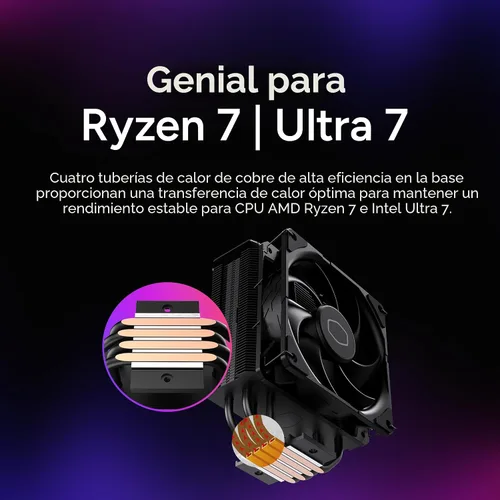 Vista 3 de Cooler Master Hyper 212 - Enfriador de aire negro para CPU, 4 tubos de calor, ventilador PWM