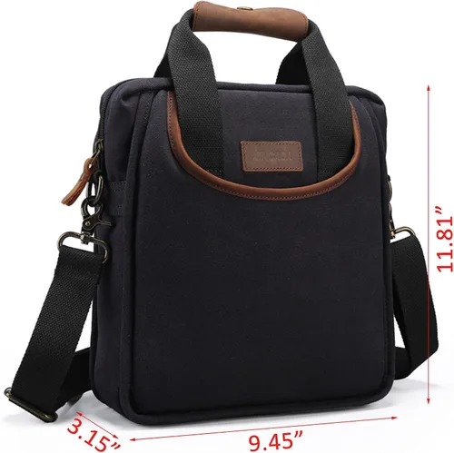 Vista 4 de XINCADA Bolsa de mensajero para hombre bolsa de hombro de lona bolsa de viaje bolsa cruzada para trabajo negocios Carbón negro