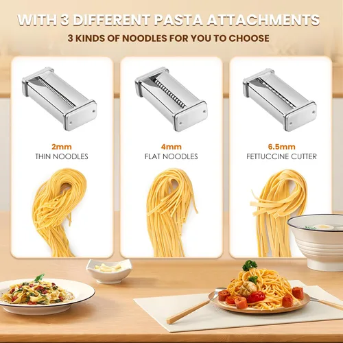 Vista 4 de NEWTRY Máquina eléctrica para hacer pasta familiar, máquina para hacer fideos, rodillo de masa, cortador de prensa con 3 accesorios de cuchilla