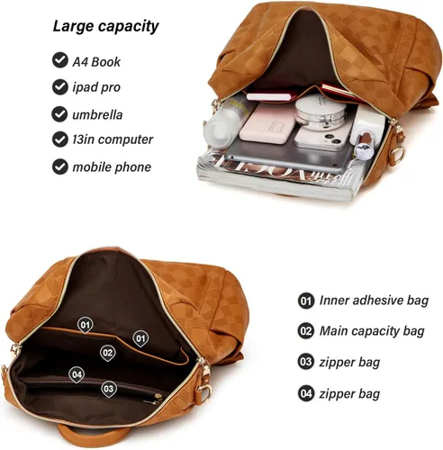 Vista 5 de Makes Bolso tipo mochila para mujer, de piel sintética, con diseño convertible, 2 piezas