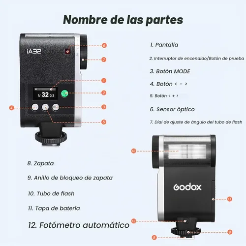 Vista 6 de Godox iA32 Retro Cámara Flash 490 Full Power Flash 2.5s Recycle