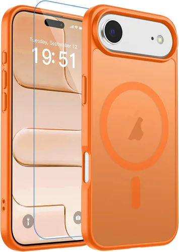 Vista 384 de zapica Funda magnética para iPhone Air, con protector de pantalla de vidrio templado, compatible con MagSafe, translúcida mate, a prueba de golpes