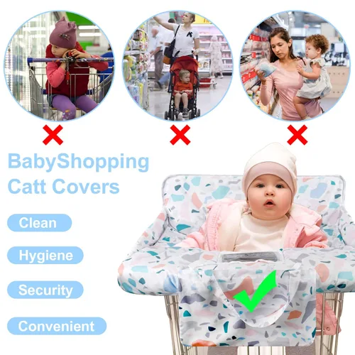 Vista 4 de Funda para carrito de compras para bebé 2 en 1 Funda para silla alta con arnés de seguridad Multifuncional Patrón de manchas blancas Cubiertas