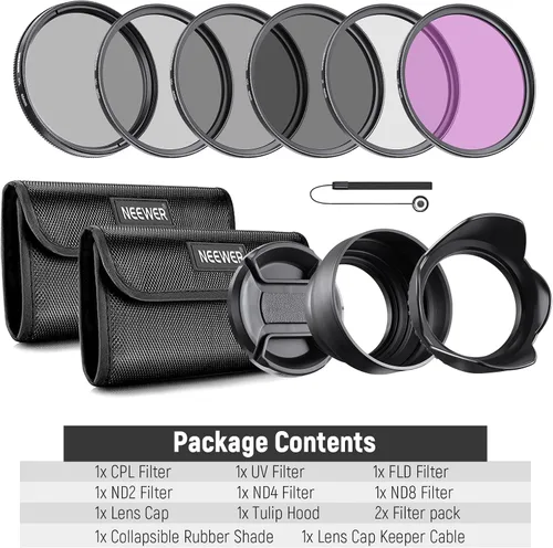 Vista 40 de NEEWER Paquete de filtro ND de 40,5 mm y accesorios para lentes, kit de filtros ND2 ND4 ND8 UV FLD CPL con tapa de lente