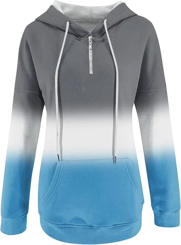 Vista 2 de Sudadera con capucha y media cremallera para mujer, con cordón, atlética, moderna, con bolsillo frontal, manga larga, para otoño