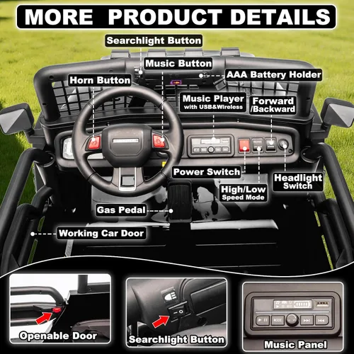 Vista 6 de NEWQIDA Juguetes de paseo de 24 V para niños grandes, automóvil eléctrico de 2 plazas con control remoto 4x4 para niños y niñas, suspensión de Negro