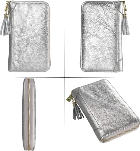 Vista 6 de Easyoulife - Monedero de cuero con cremallera, billetera portatarjetas para mujer, bloqueo RFID