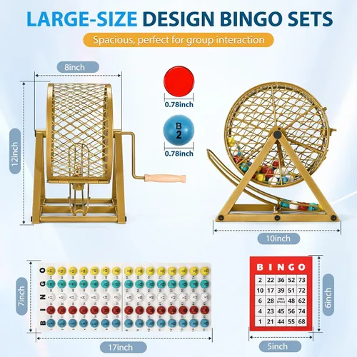 Vista 3 de Juego de bingo GADFISH, juegos de bingo para adultos para grupos grandes de niños y adultos mayores, bolas de bingo de 1.98 cm con jaula de acero
