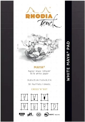 Vista 6 de Rhodia Touch 116113C - Bloque negro Maya Pad A4+ New Ruler Cross - 50 hojas - Clairefontaine Maya papel negro 4.23 oz/m - para caligrafía y dibujo