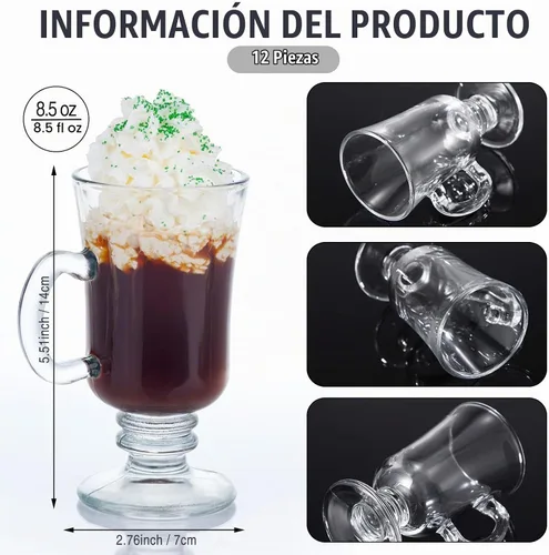 Vista 2 de Sieral 12 tazas de café irlandés de 8.5 onzas de vidrio transparente