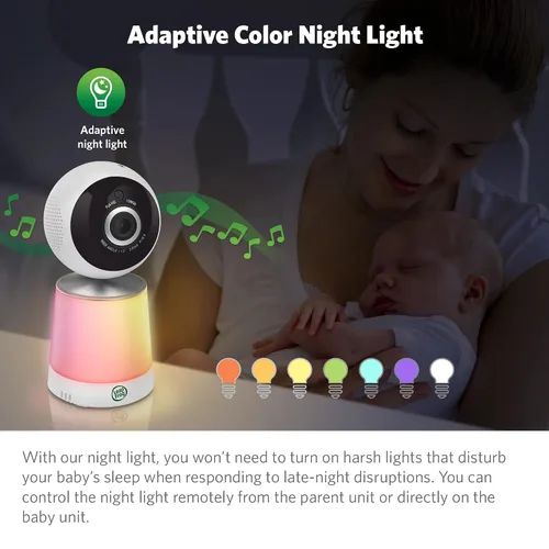 Vista 5 de LeapFrog Monitor de bebé LF1726FHD, pantalla de 1080p de 5.5 pies, alcance de hasta 2500 pies, zoom panorámico, luz nocturna, visión nocturna a